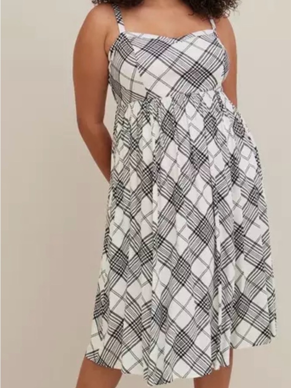 torrid Black & White Plaid Midi Spaghetti Strap Dress